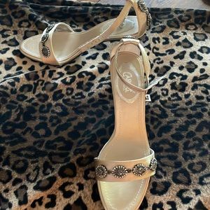 Gorgeous Carlos Santana high heeled sandals with jeweled front band and back